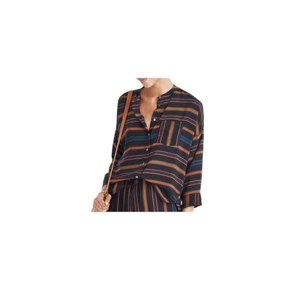 Madewell Striped Blouse in Black and Brown - Picture 1 of 8